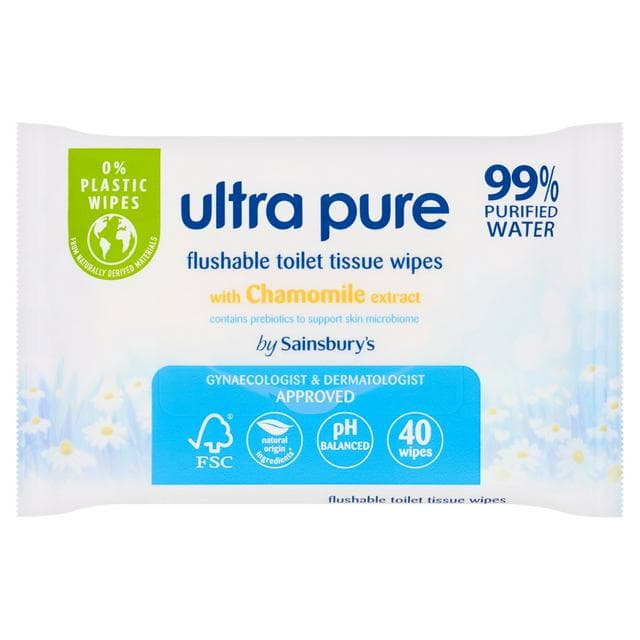 Sainsbury's Ultra Pure Flushable Toilet Tissue Wipes with Chamomile Extract x40 - gallery image 1