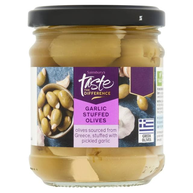 Sainsbury's 190g Garlic Stuffed Olives, Taste the Difference (110g*) - gallery image 1