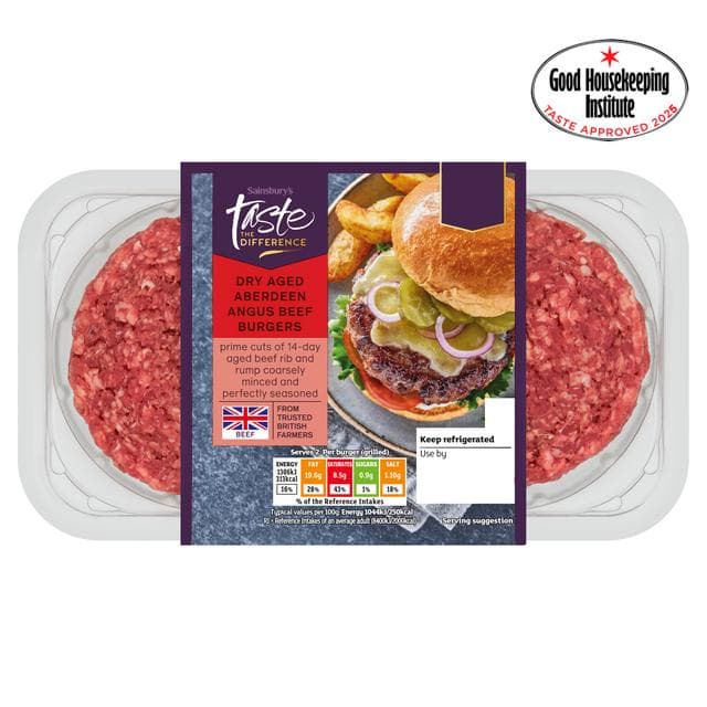 Sainsbury's 2 Dry Aged Aberdeen Angus Beef Burgers, Taste the Difference 340g - gallery image 2