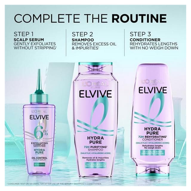 L'Oréal Paris Elvive Hydra Pure 72H Purifying Shampoo for Oily Scalp & Dehydrated Lengths 250ml - gallery image 4