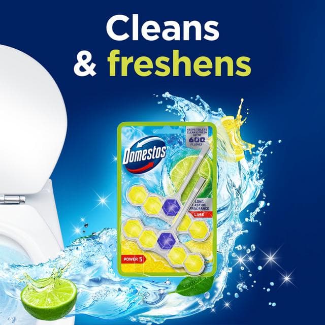 Domestos Power 5 Toilet Rim Blocks Lime x2 50g - gallery image 2