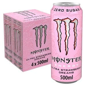 Monster Energy Drink Ultra Strawberry Dreams Zero Sugar 4 x 500ml