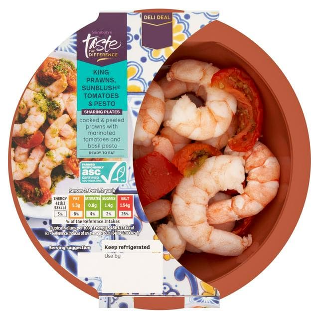Sainsbury's King Prawns, Sunblush Tomatoes & Pesto, Taste the Difference 150g - gallery image 1