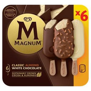 Magnum 6 x Classic Almond White Chocolate Ice Cream Sticks 580ml