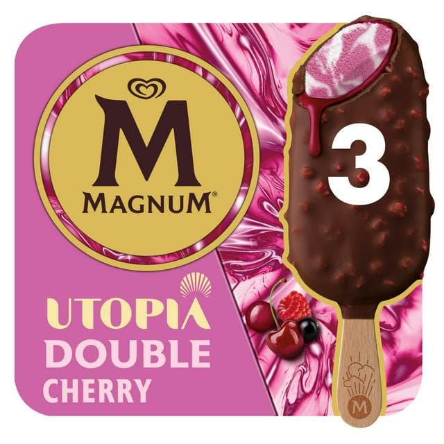 Magnum 3 x 85ml Utopia Double Cherry Ice Cream Sticks - gallery image 1