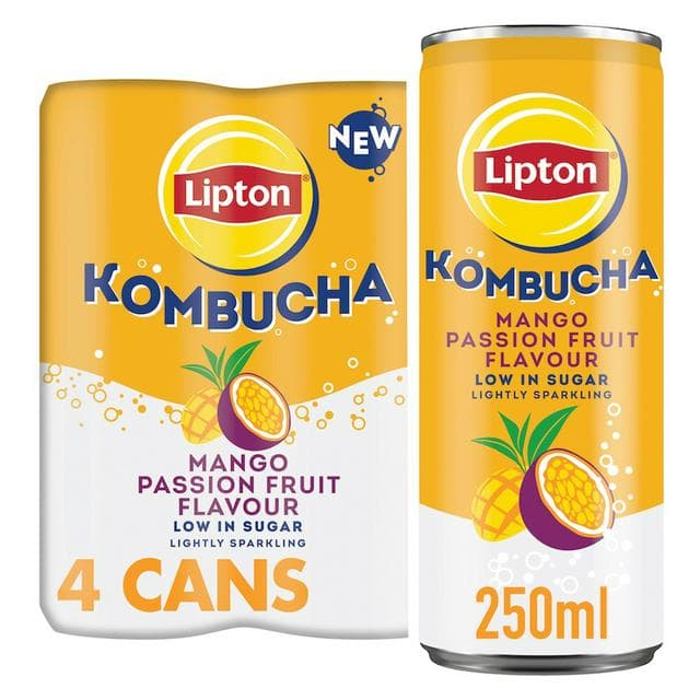 Lipton Kombucha Mango Passion Fruit Flavour Cans 4 x 250ml - gallery image 1