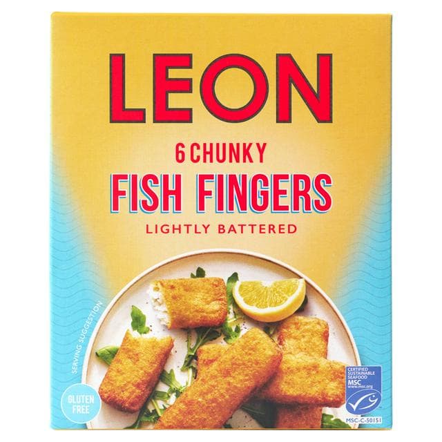 LEON Chunky Fish Fingers Lightly Battered x6 390g - gallery image 1