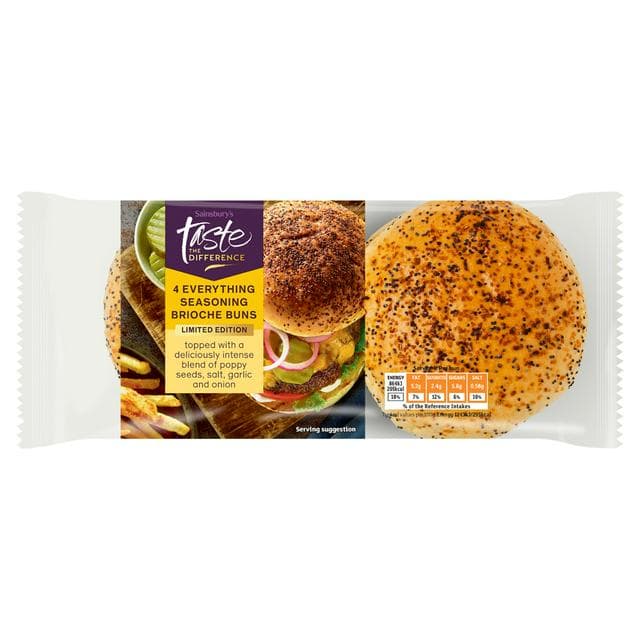 Sainsbury's 4 x Everything Seasoning Brioche Burger Buns Rolls, Limited Edition, Taste the Difference - gallery image 1
