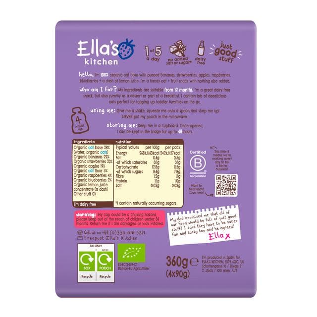 Ella's Kitchen Berry Oaty Smooshy 4 x 90g - gallery image 2