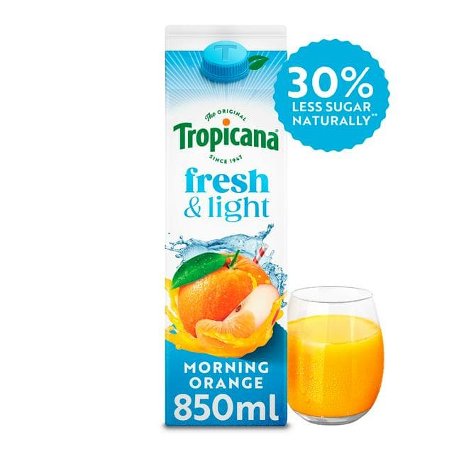 Tropicana Fresh & Light Morning Orange Juice Blend Drink 850ml - gallery image 1