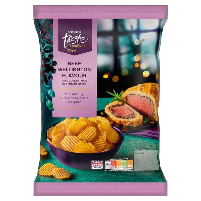 Sainsbury's 150g Beef Wellington Flavour Hand Cooked Ridge Cut Potato Crisps, Taste the Difference - gallery image 1
