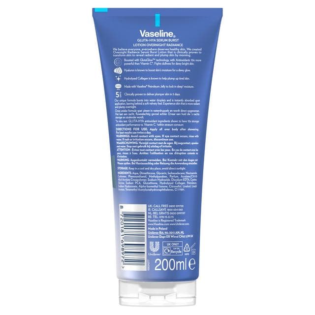Vaseline Gluta Hya Overnight Radiance Serum Burst Body Lotion Moisturiser 200ml - gallery image 6