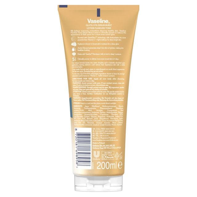 Vaseline Gluta Hya Flawless Tone Serum Burst Body Lotion Moisturiser 200ml - gallery image 6