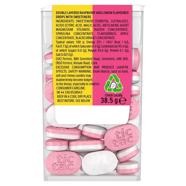 Tic Tac 38.5g Two Lemon & Raspberry Flavour Sugar Free Sweets - gallery image 2
