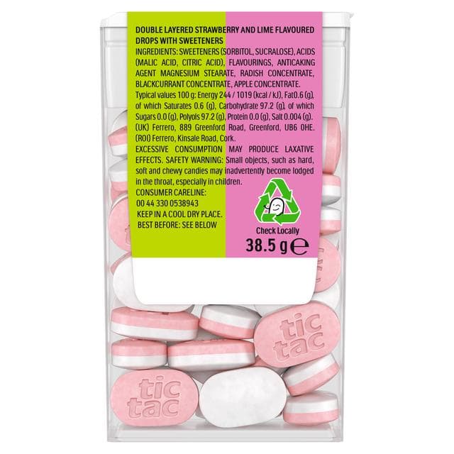 Tic Tac 38.5g Two Lime & Strawberry Flavour Sugar Free Sweets - gallery image 2
