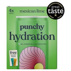 Punchy 4 x 330ml Hydration with Essential Minerals & Vitamins Mexican Lime Electrolyte Drink