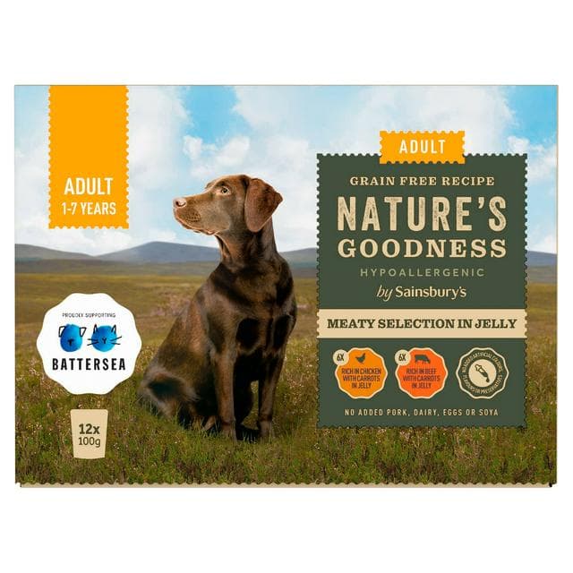 Sainsbury's Nature's Goodness Meaty Selection in Jelly Adult Dog Food 1-7 Years 12 x 100g - gallery image 1