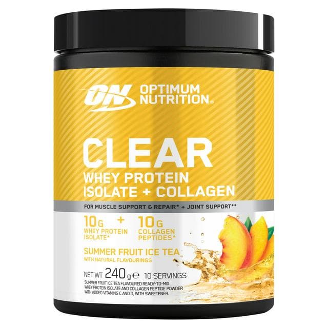 Optimum Nutrition Clear Whey Protein Isolate + Collagen Powder Summer Fruit Ice Tea 240g - gallery image 1