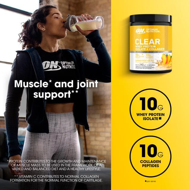 Optimum Nutrition Clear Whey Protein Isolate + Collagen Powder Summer Fruit Ice Tea 240g - gallery image 3