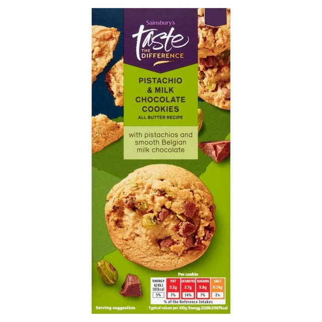 Sainsbury's Pistachio & Milk Chocolate Cookies, Taste the Difference 200g - gallery image 1