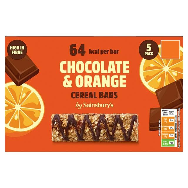 Sainsbury's Chocolate & Orange Cereal Bars x5 95g - gallery image 1
