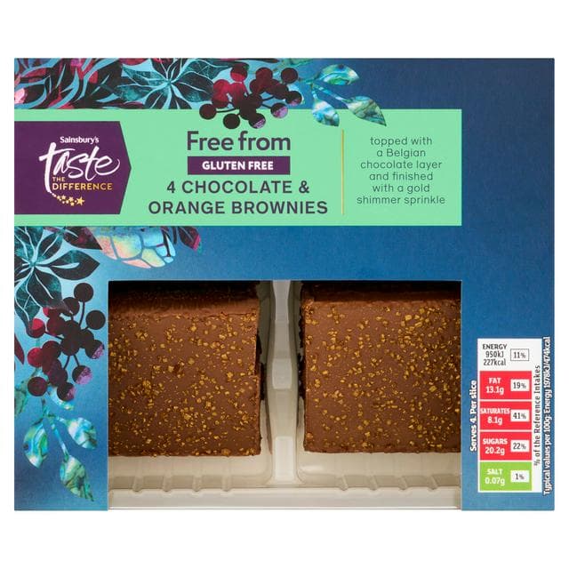 Sainsbury's Free From 4 x 153g Chocolate & Orange Multipack Brownie Slices, Taste the Difference - gallery image 1