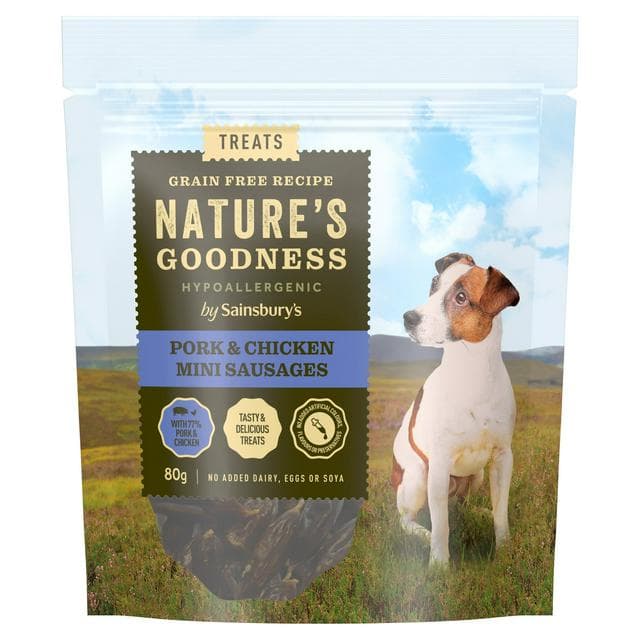 Sainsbury's 80g Nature's Goodness Hypoallergenic Pork & Chicken Mini Sausages Dog Treats - gallery image 1
