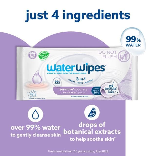 WaterWipes 90 x Sensitive+ 3 In 1 Body & Intimate XL Wipes - gallery image 2