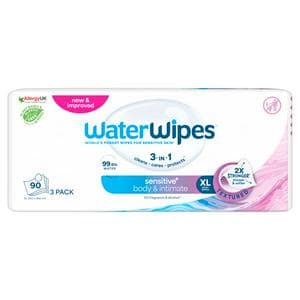 WaterWipes 90 x Sensitive+ 3 In 1 Body & Intimate XL Wipes