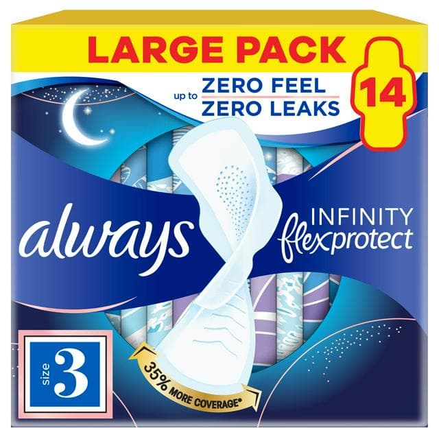 Always Flexprotect Sanitary Towels Night Size 3 with Wings Pads x14 - gallery image 1