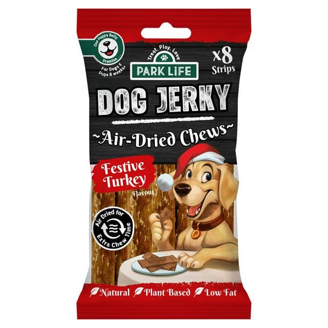Park Life Jerky Festive Turkey Flavour Air Dried Dog Chews Strips x8 - gallery image 1
