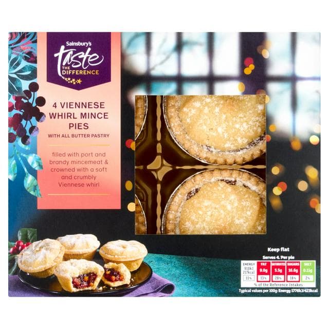 Sainsbury's 4 x Viennese Whirl Mince Pies with All Butter Pastry, Taste the Difference 205g - gallery image 1