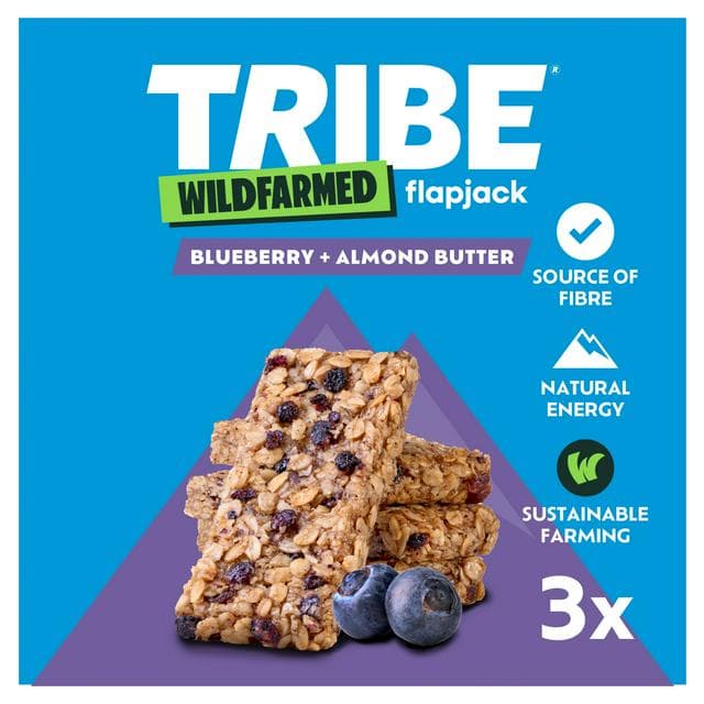 Tribe Wildfarmed Blueberry + Almond Butter Flapjack Bars 3 x 50g - gallery image 1