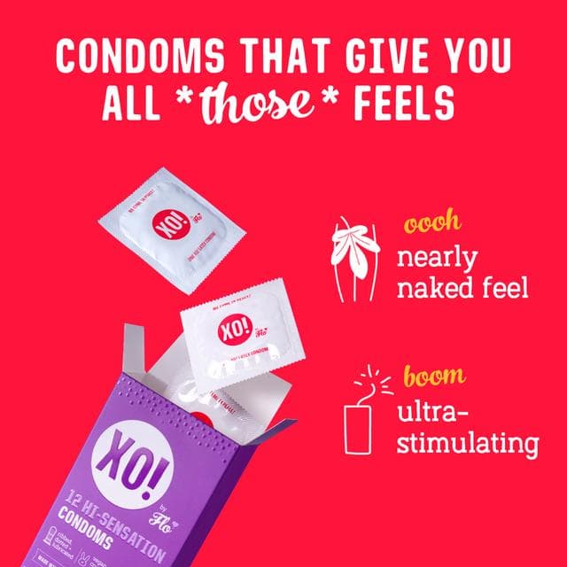 XO! by Flo Hi-sensation Ribbed + Dotted Natural Feel Vegan Regular Fit Condoms x12 - gallery image 2
