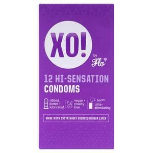 XO! by Flo Hi-sensation Ribbed + Dotted Natural Feel Vegan Regular Fit Condoms x12