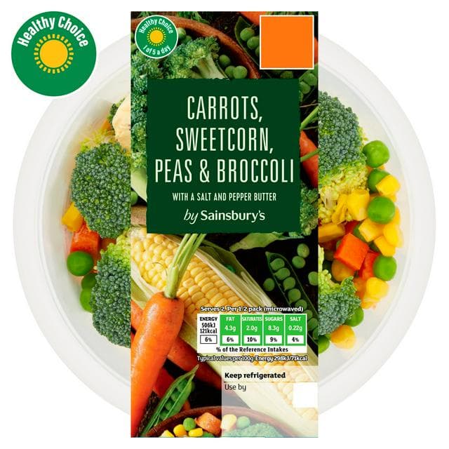 Sainsbury's Carrots, Sweetcorn, Peas & Broccoli with a Salt & Pepper Butter 350g - gallery image 1
