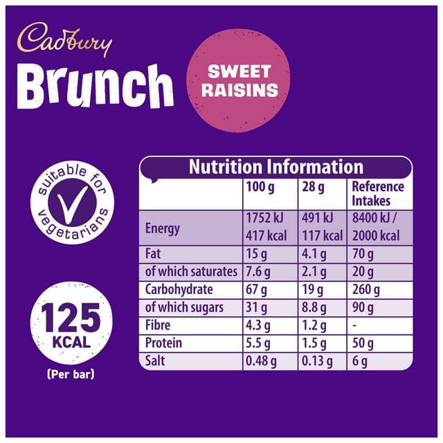 Cadbury Brunch 4 x 28g Oats Raisin Chocolate Multipack Cereal Bars - gallery image 3