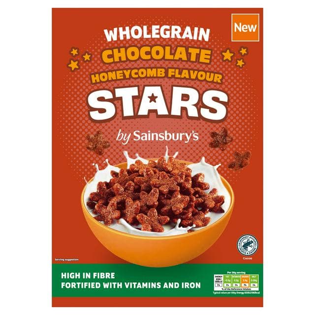 Sainsbury's 375g Wholegrain Chocolate Honeycomb Flavour Stars Breakfast Cereal - gallery image 1
