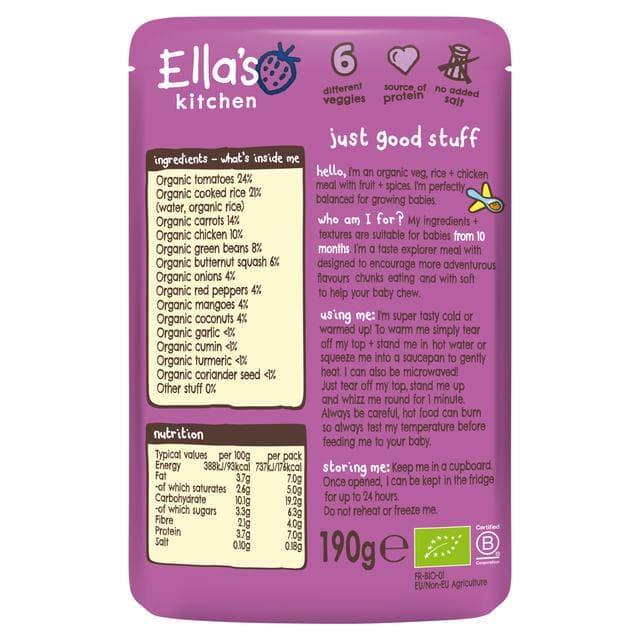 Ella's Kitchen Organic Chicken Curry with Veggie Rice Baby Food Pouch 10+ Months 190g - gallery image 2