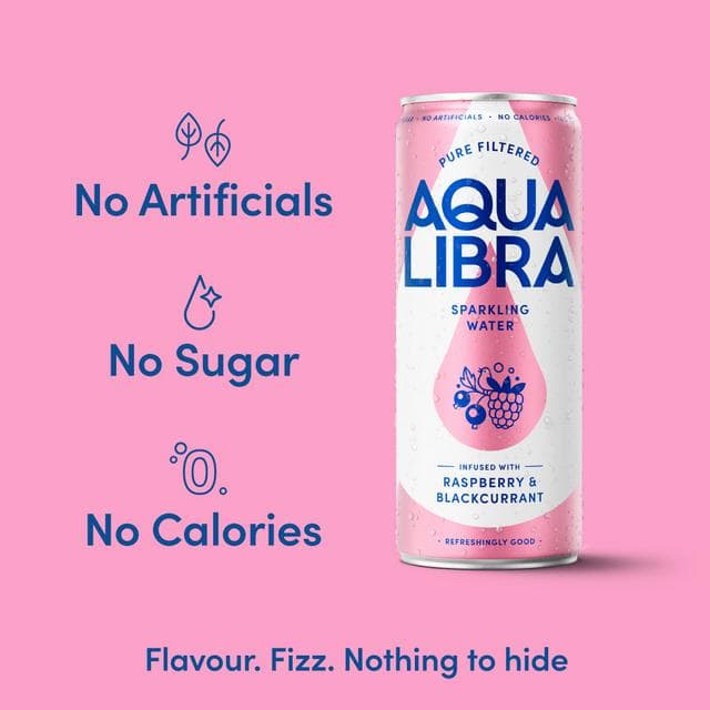 Aqua Libra Sparkling Water Infused with Raspberry & Blackcurrant Can 500ml - gallery image 3