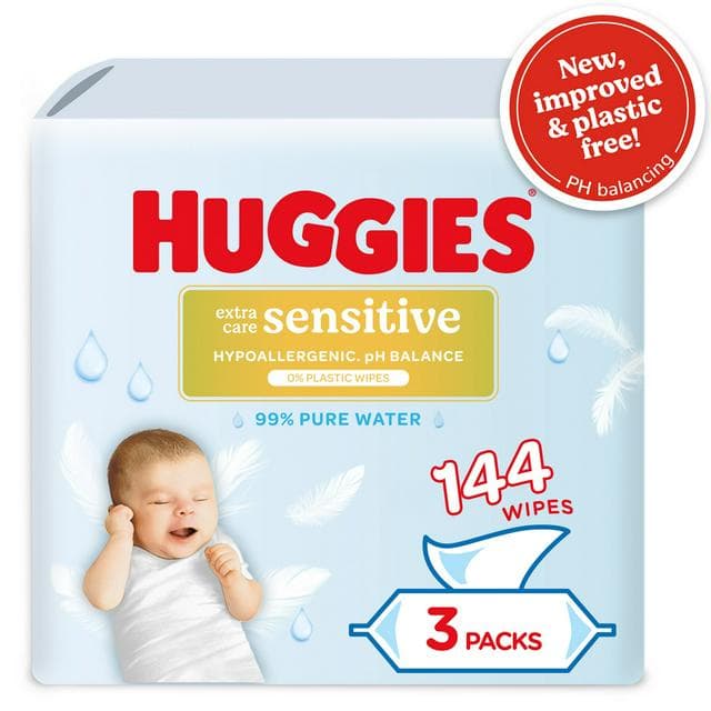 Huggies Pure Extra Care Sensitive Plastic Free Baby Wipes 3 x 48 - gallery image 1