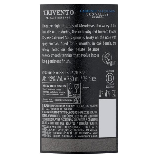 Trivento Argentina Private Reserve Cabernet Sauvignon Red Wine 75cl - gallery image 3
