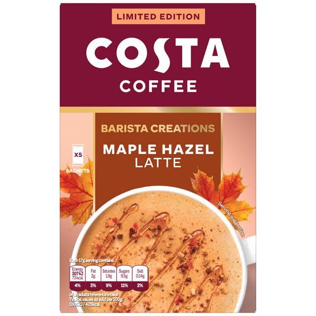 Costa Coffee 5 x 17g Barista Creations Maple Hazel Latte, Limited Edition - gallery image 2