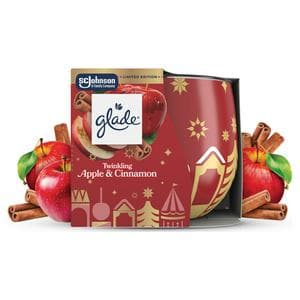 Glade Twinkling Apple & Cinnamon Festive Scented Candle, Limited Edition 108g