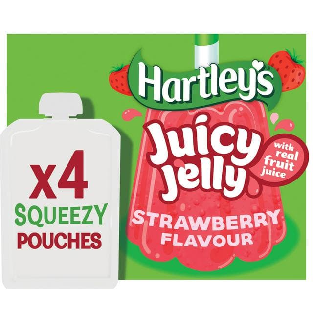 Hartley's Strawberry Flavour Juicy Jelly Pouches 4 x 90g - gallery image 1