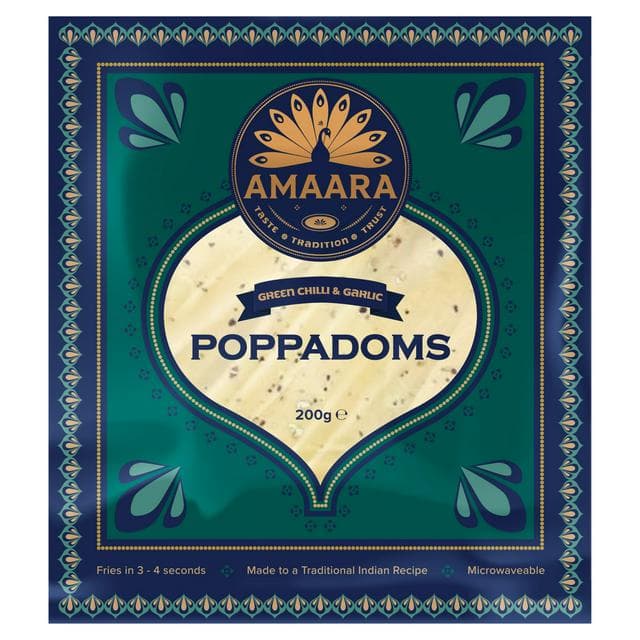 Amaara 200g Green Chilli & Garlic Poppadoms - gallery image 1