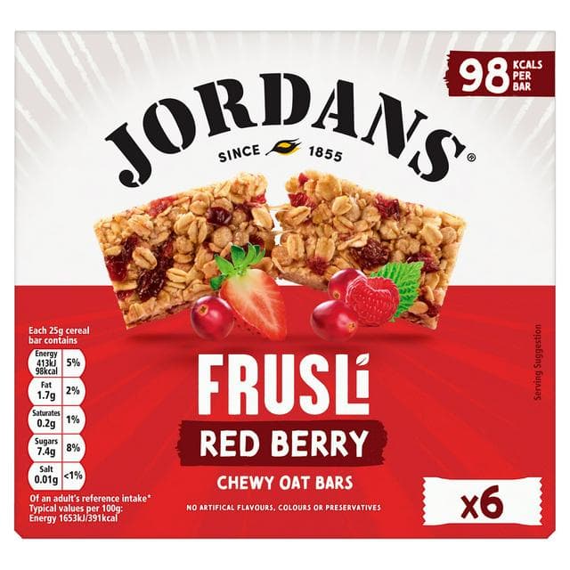 Jordans Frusli Juicy Red Berry Chewy Oat Cereal Snack Bars 6 x 25g - gallery image 1