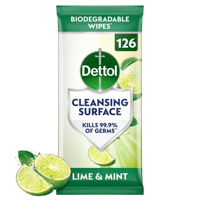 Dettol 126 x Lime & Mint Antibacterial Cleansing Surface Wipes - gallery image 1