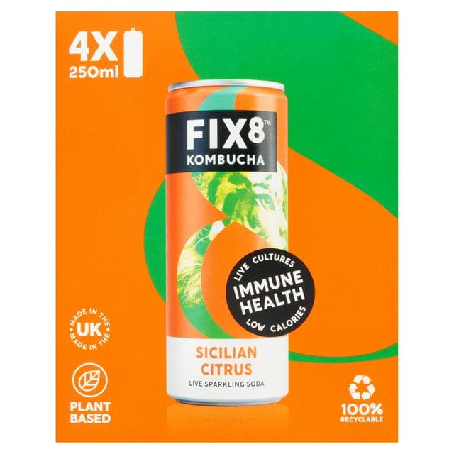 Fix8 Kombucha Sicilian Citrus Live Sparkling Soda 4 x 250ml - gallery image 1