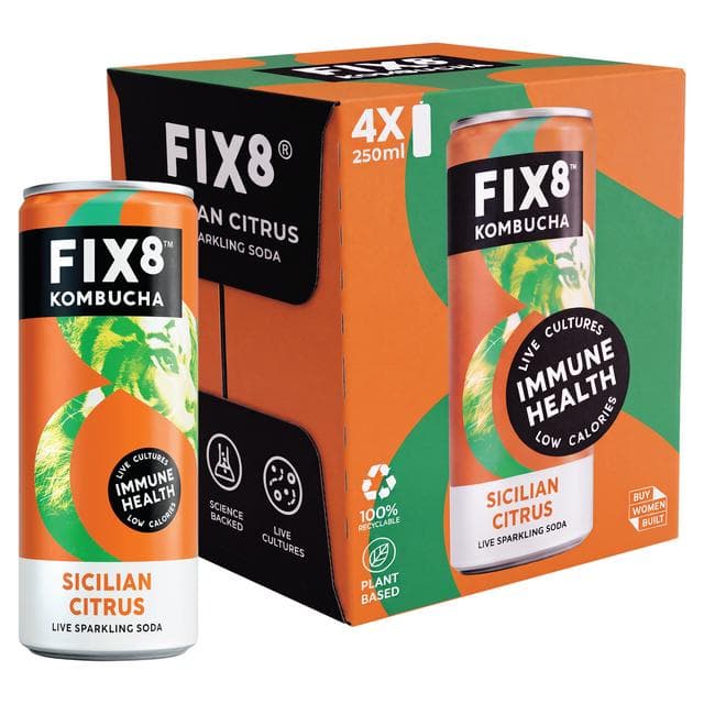 Fix8 Kombucha Sicilian Citrus Live Sparkling Soda 4 x 250ml - gallery image 2